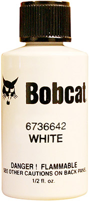 Genuine Bobcat Touch Up White Paint, 6736642 shown in a 1/2 ounce bottle.