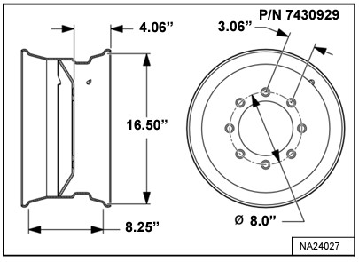 Genuine Bobcat 16.5 X 8.25 Wheel Rim for Skid Steer Loaders, 7430929 view 1