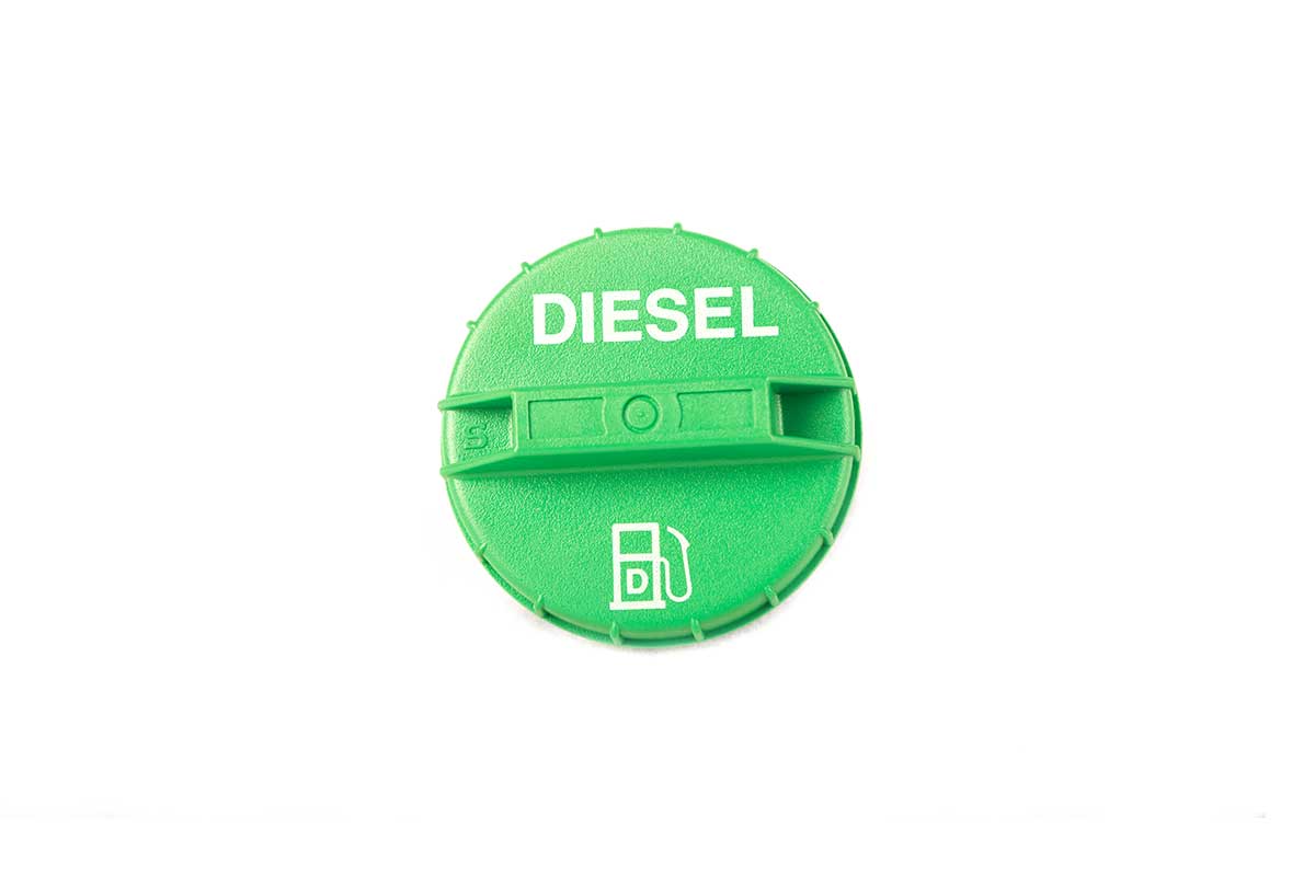 Genuine Bobcat Green Diesel Fuel Cap, 6661114 showing the front.
