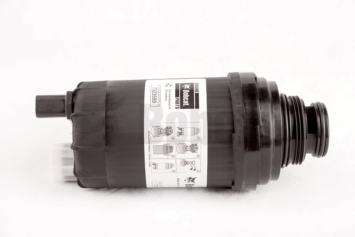 Genuine Bobcat Fuel Filter with Water Separator, 7023589, showing the installation instructions.