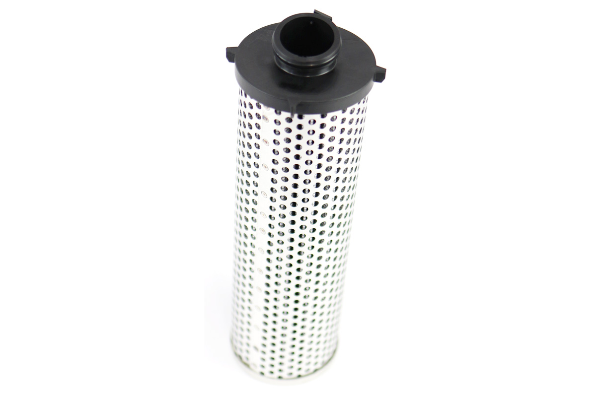 Genuine Bobcat Oil Filter 7349795 showing metal mesh filter standing upright.