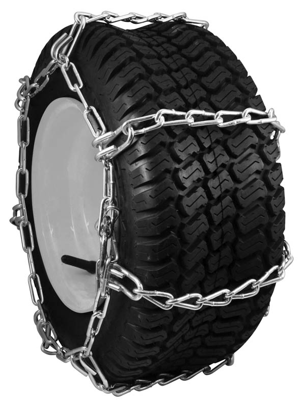 Genuine Bobcat Snowblower or Tractor Tire Chains, 4 Link Spacing, 6988465 shown installed on a tire.