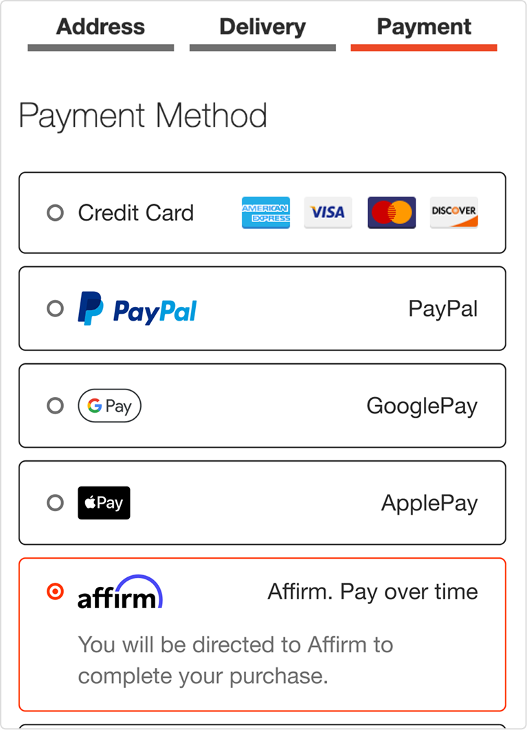 Step 1: Fill your cart - select Affirm at checkout